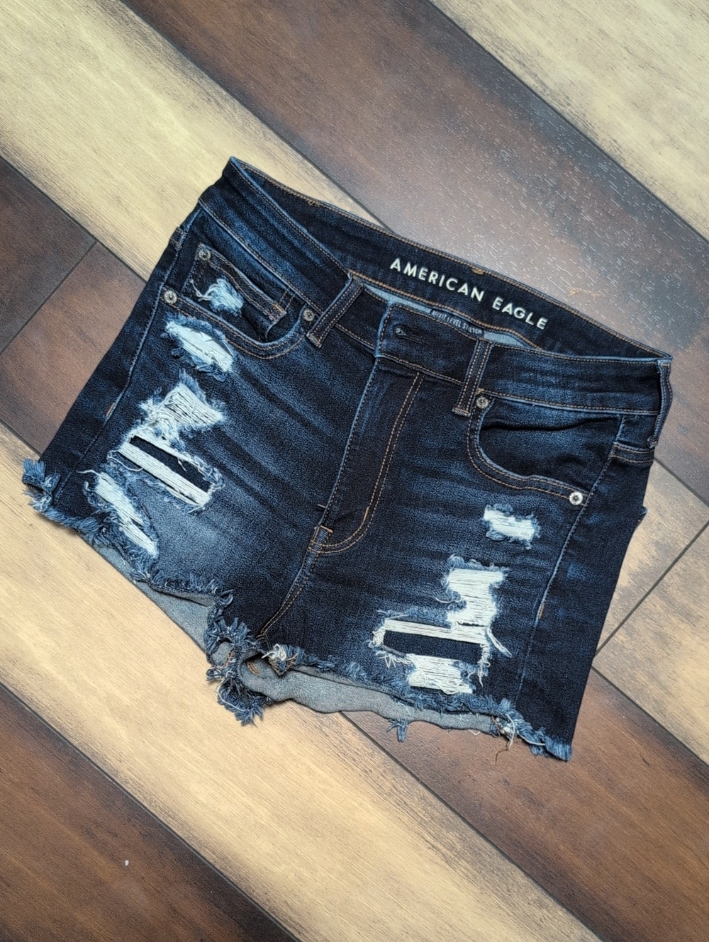 American Eagle Outfitters Dark Indigo Distressed Denim Cutoff Shorts